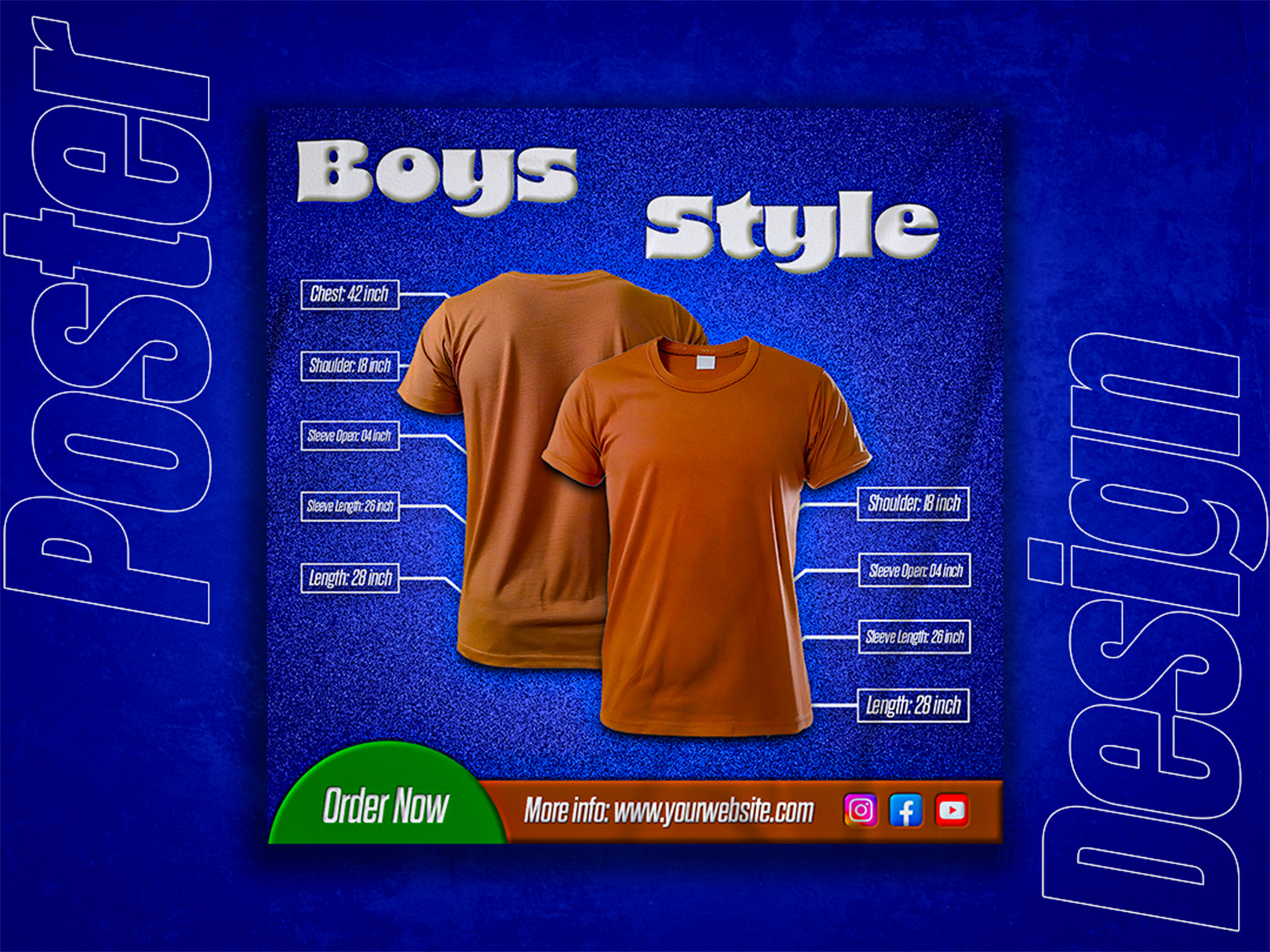 T-Shirt Poster with front & back side info apparel blue boys brown tshirt clothing eye catching eye catching design graphic design hire professional designer order now poster design premium quality design social media design social media designer portfolio style t shirt front tshirt tshirt back tshirt branding tshirt with size info
