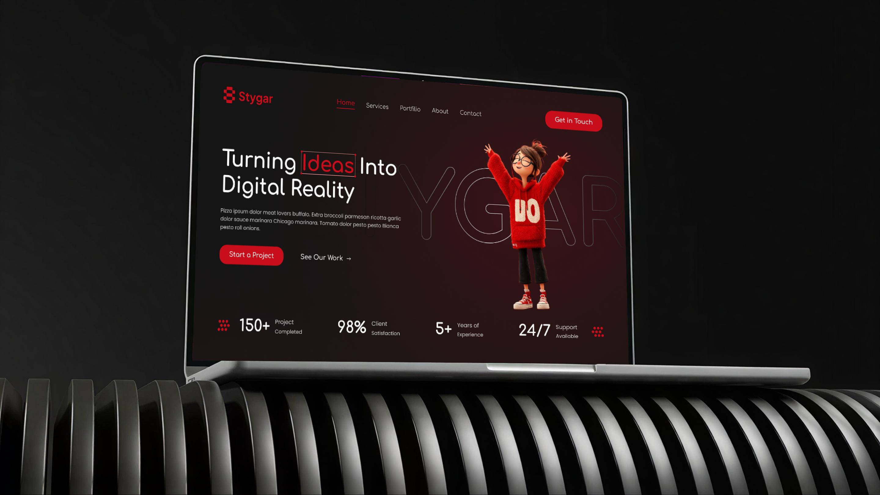 Digital Marketing Agency Portfolio Website UI/UX – Stygar agency website dark ui digital marketing figma glassmorphism landing page marketing agency modern web portfolio website responsive design ui ui design ux design web design
