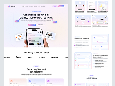 AI Idea Management App Landing Page UI/UX applandingpage cleanui conceptdesign creativeworkflow dashboardui designinspiration designveli ideamanagement interfacedesign landingpagedesign minimaldesign mobileappdesign modernui productdesign productivitytool saasdesign startupdesign uxuidesign webappdesign webdesign