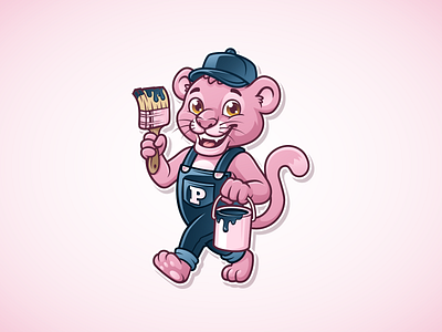 Pink Panther cute design home service illustration logo masot paint painter panther pink pink panther