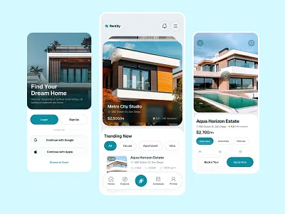 Rentity AI - Smarter Real Estate, Mobile App 📱🏡 ai ai app ai assistant app design app development clean design home search mobile ui modern ui product design property app real estate smart app ui design uiux