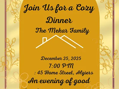 Home Dinner Party Invitation – Cozy & Elegant Design branding graphic design logo