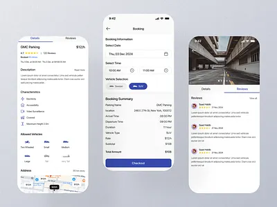 Parking Booking Mobile UI bookingui carparkingbooking cleandesign mobileapp reservationui uidesign uxdesign