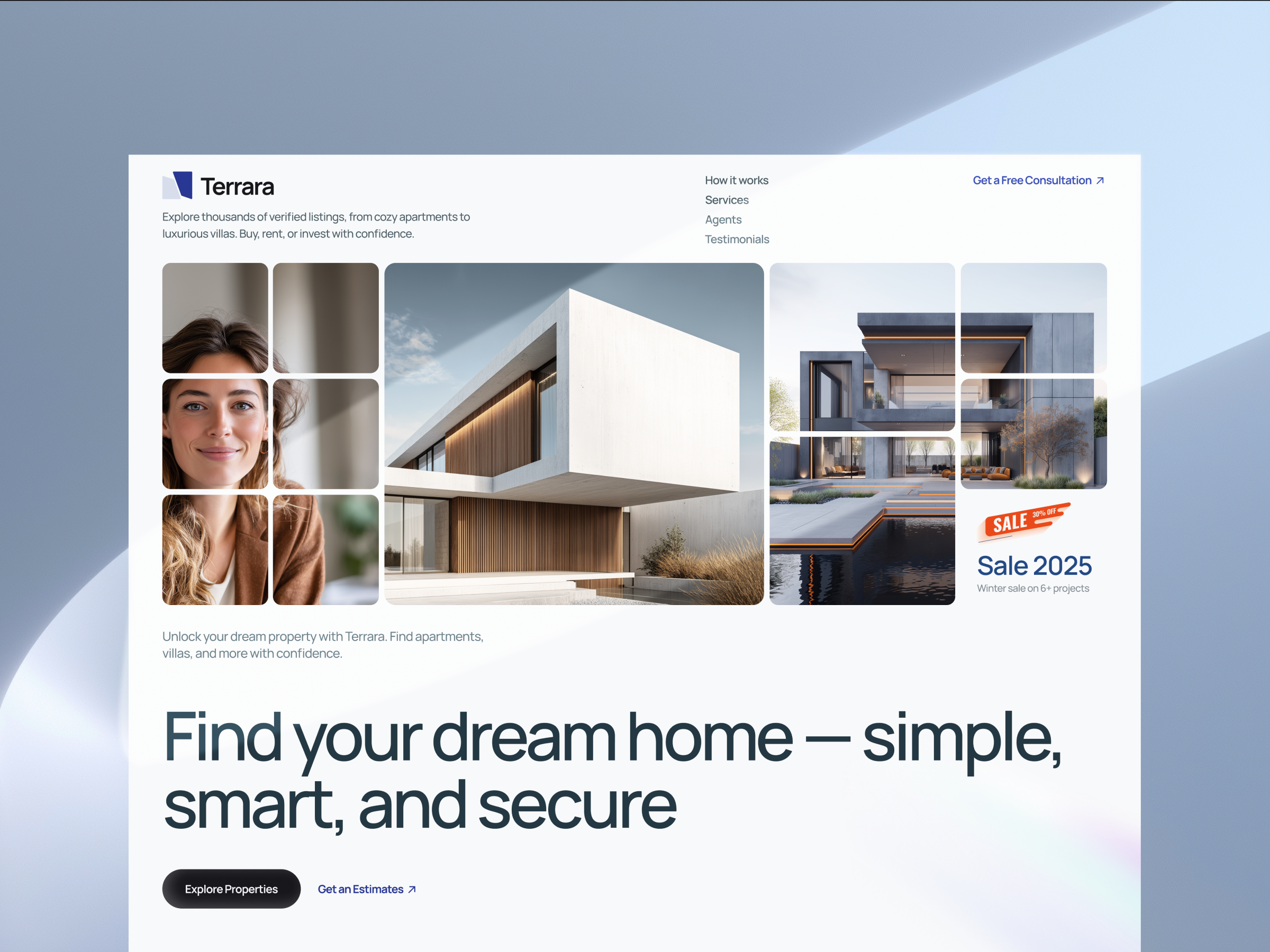 Real Estate Website airbnb construction decor design interior landing page minimal design property real estate real estate landing page real estate project real estate website ui ui design uiux ux web web design webdesign