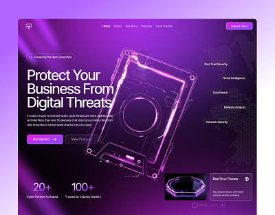 CyberNest - Cyber Security Landing Page 3d animation branding design figma graphic design illustration logo motion graphics ui uiux ux web design