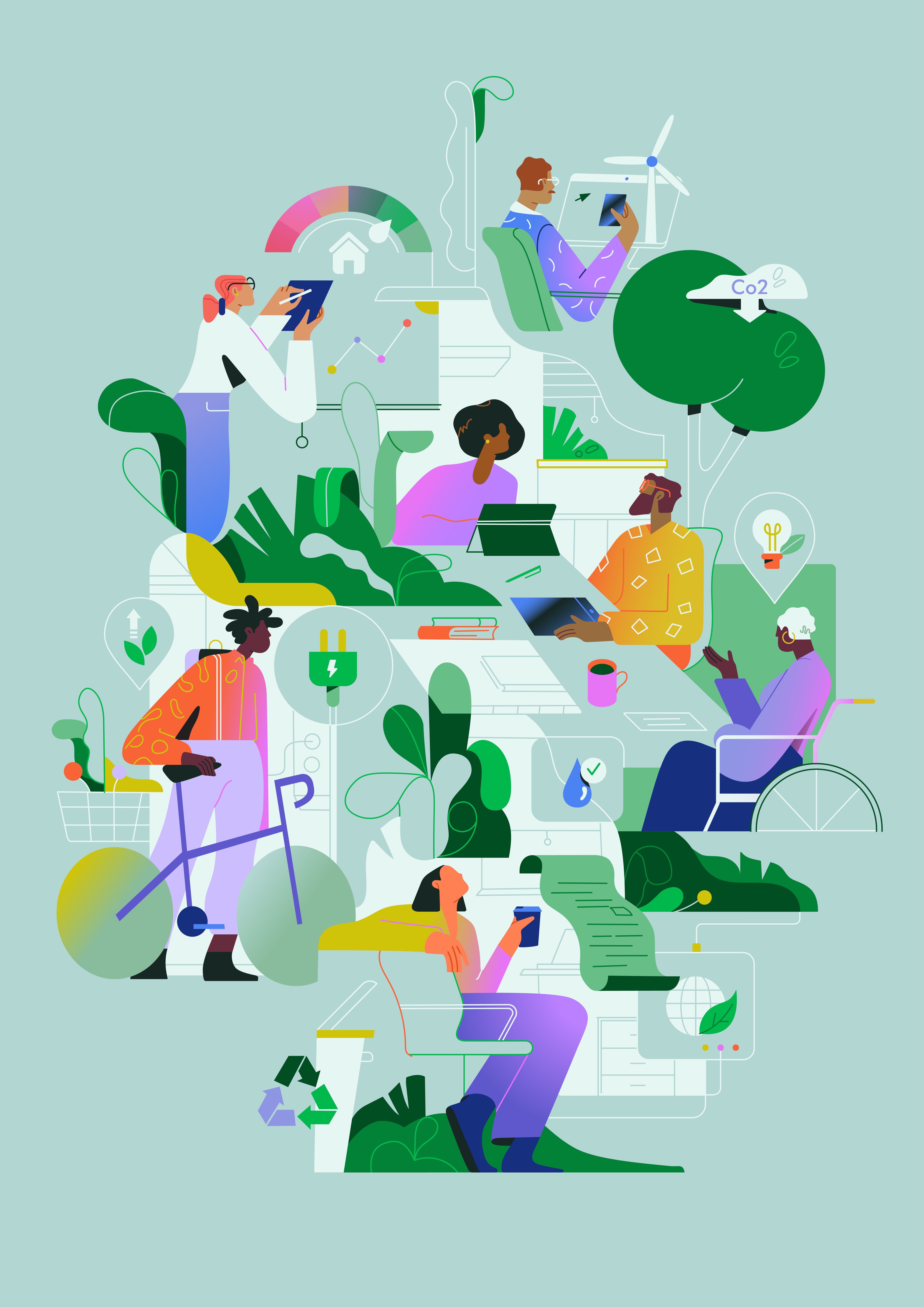 Caisse des Depots - ecology and SCR adobe illustrator branding character design corporate social responsibility eco ecology editorial illustration environment graphic design illustration magazine illustration vector illustration