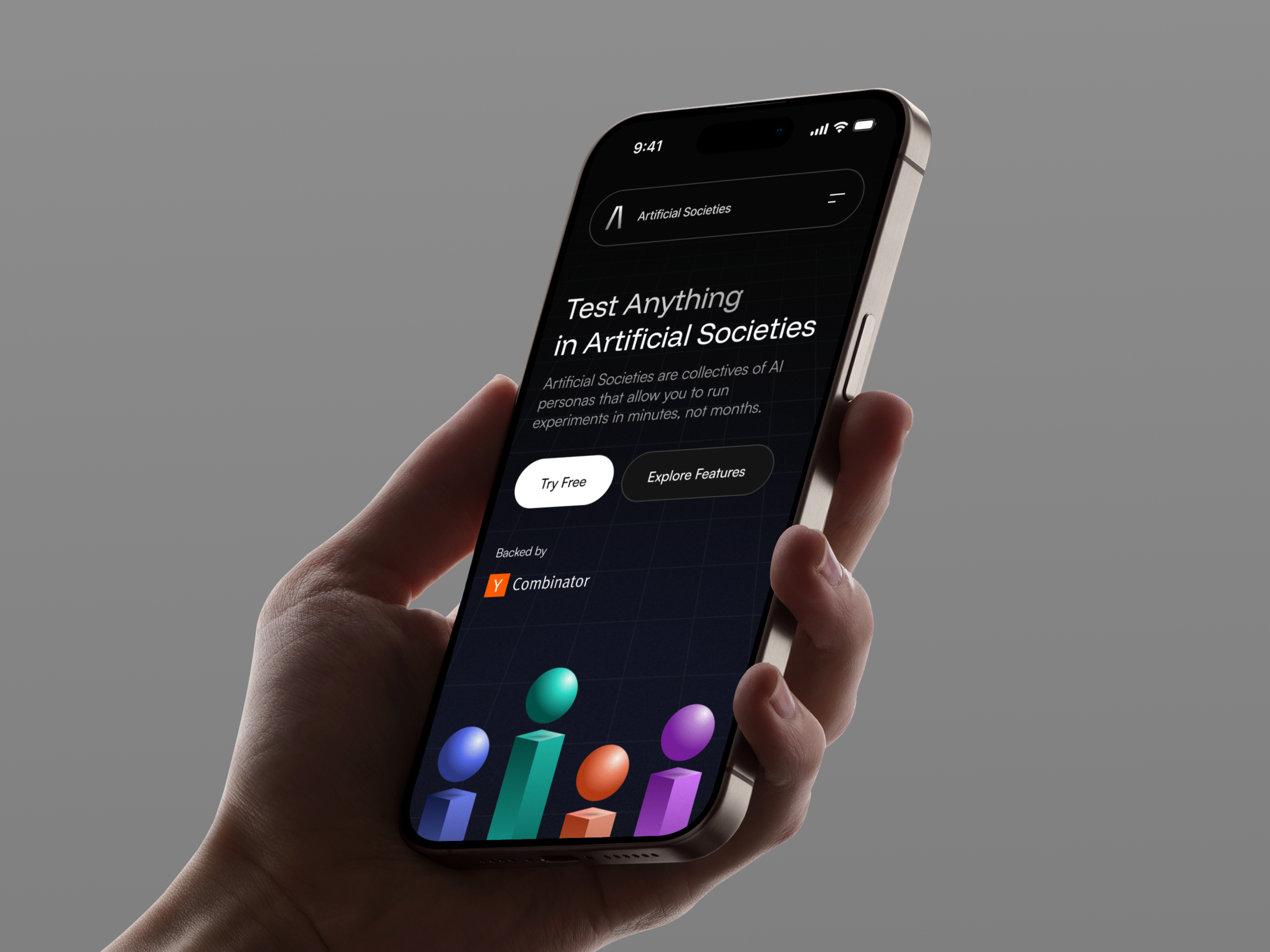 Example of Mobile Hero UI for a SaaS Social Simulation Platform