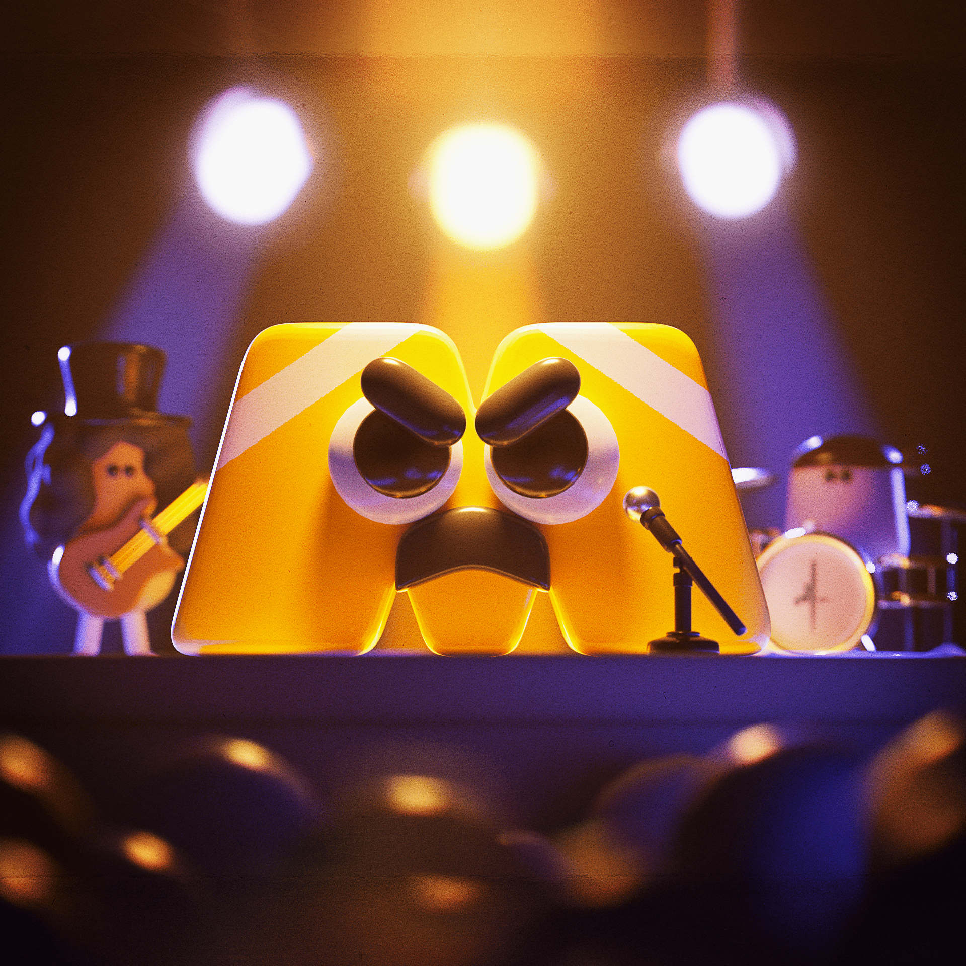 Letter М — 3D Alphabet Series 3d 3d stage alphabet character concert drums freddie mercury guitar light microphone music music band queen redshift rock stage visualseries