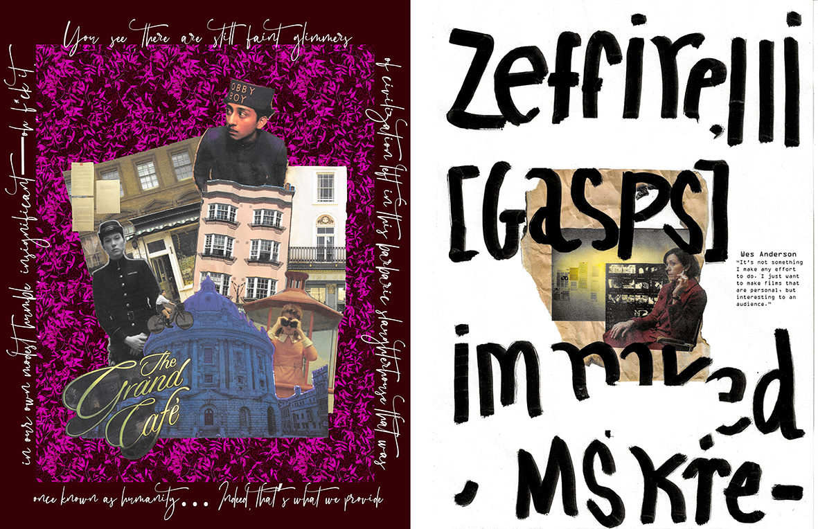 Magazine Double Page Spread - Wes Anderson Concept collage creative type desgin graphic design illustration motion graphics photography sketchbook typography