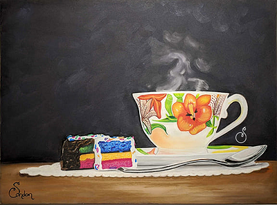 Tea for one - pastels illustration painting pastels