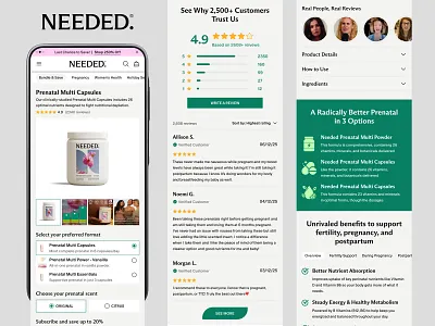 Needed E-commerce Mobile UI Showcase beforeafter brandtransformation checkoutoptimization conversiondesign conversionoptimization ecommerce ecommercedesign ecommerceproductpage healthcaredesign healthproduct mobiledesign mobilefirst pdp productdetailpage productpage productselection reviewdesign shopifydesign uiux design wellnessecommerce