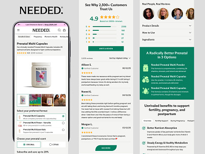 Needed E-commerce Mobile UI Showcase beforeafter brandtransformation checkoutoptimization conversiondesign conversionoptimization ecommerce ecommercedesign ecommerceproductpage healthcaredesign healthproduct mobiledesign mobilefirst pdp productdetailpage productpage productselection reviewdesign shopifydesign uiux design wellnessecommerce