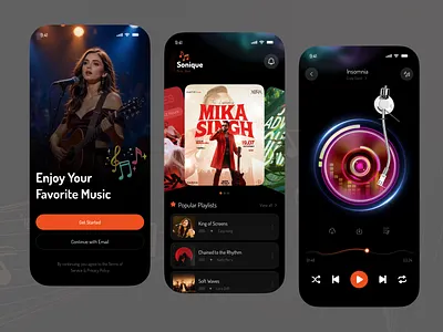 Music Mobile App – Stream, Discover & Feel the Beat appdesign application music audioplayer darkmode mobile mobile app modernui music app music distribution music player music ui musicapp musicstreaming musicui player playlist playlistdesign spotify uidesign uxdesign