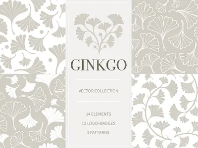 Ginkgo Vector Set. Luxury Elements badges botanical branding design elements emblems flat floral ginkgo graphic design illustration leaf leaves logo pattern set vector
