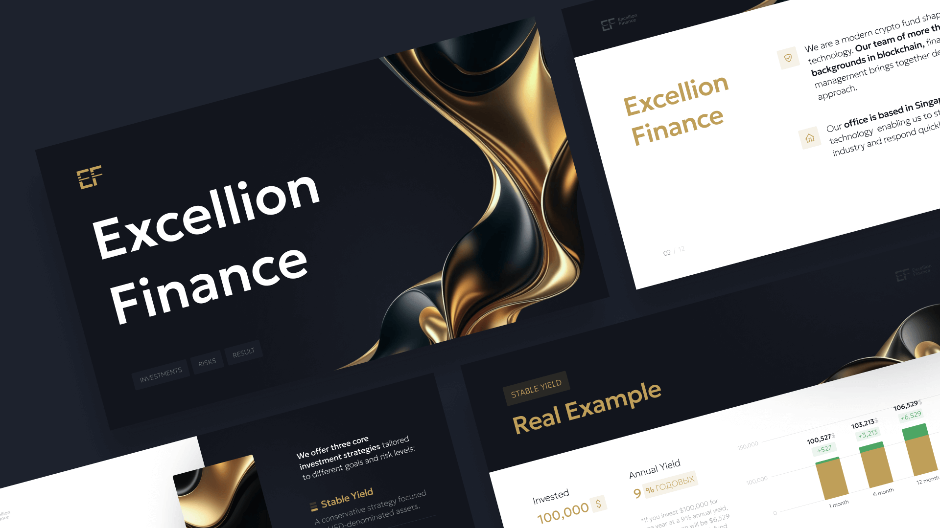 Excellion Finance Presentation Design branding btc business crypto dark data deck design finance fintech fund graphic design infographics investment premium presentation slide ui
