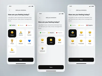 Mental Health App - Adding Emotions app design clean design emotion app mental health app minimal design mobile