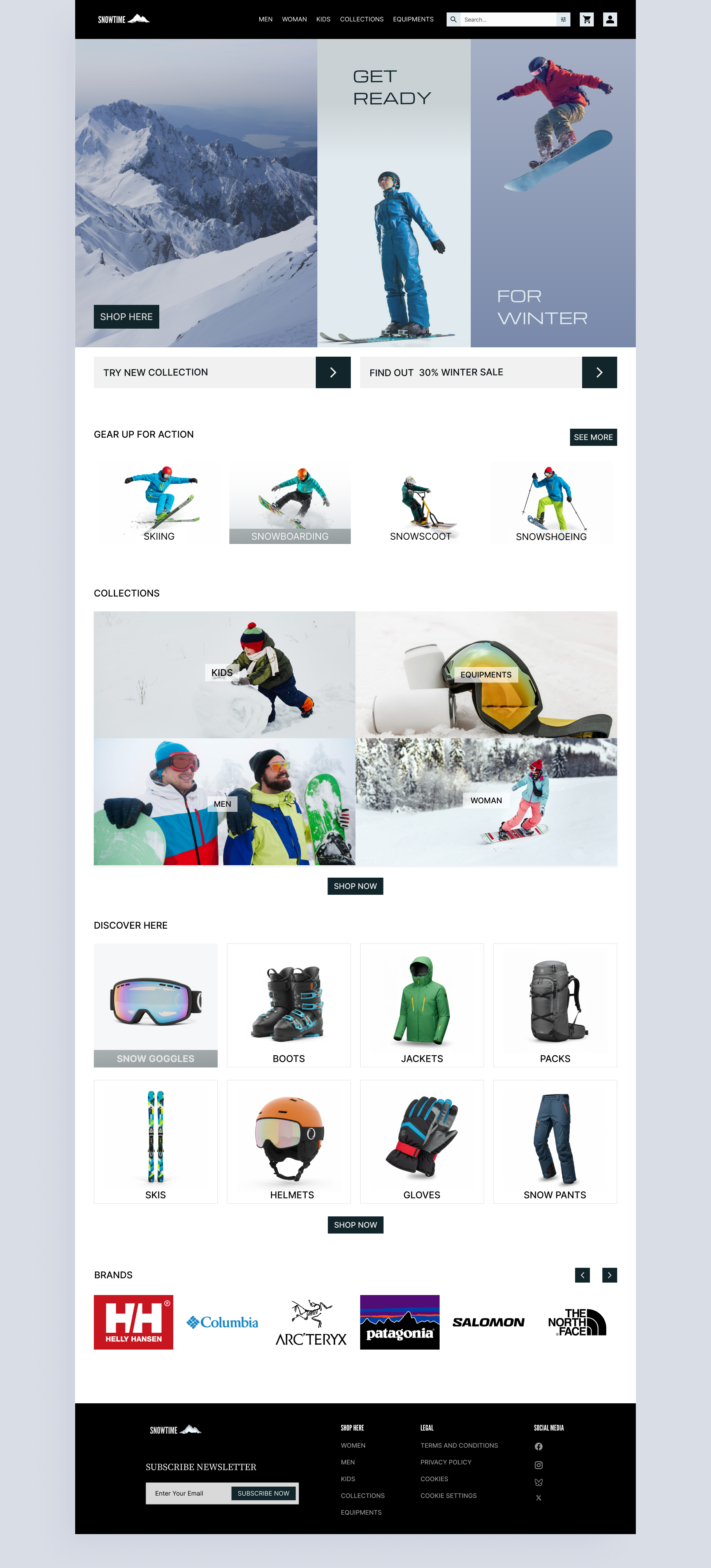 Winter Adventure Store UI cleanui design ecommerce eshopdesign gradientdesign landingpage modernu outdoorstore snowboarding ui uiux webdesign winterui