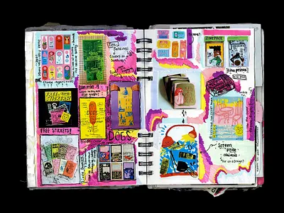 Creative Typography - Accidental Type Project Sketchbook pages acrylic paint artist research collage creative type illustraion junk art mixed media spray paint