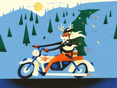 Cruising til Christmas! adobe badsanta bike biker brush festiveseason halftone illustration motorbike muti photoshop santa texture tree