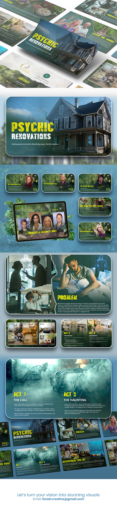 Psychic Renovations | Film Pitch Deck Presentation adobe photoshop branding creative presentation design film pitch deck graphic design graphic designer horror pitch deck horror visual illustration pitch deck pitch deck design powerpoint presentation presentation design visuallization