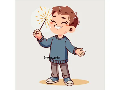 Cartoon Boy Excitedly Holding Fireworks 2026 background celebration confetti day decoration eve event festival fireworks holiday january light new night reveillon sparklers surprise time year