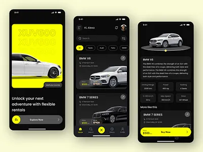 Luxury Car Rental - Mobile App UI Design ai android app design apps auto booking car car car service dark ui interface ios mobile modern rental app transport ui ui design ux ux design