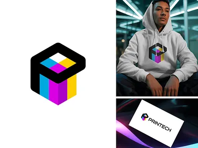 P bold brand identity geometric letter mark logo mark modern p logo powerful print print tech printing press technology
