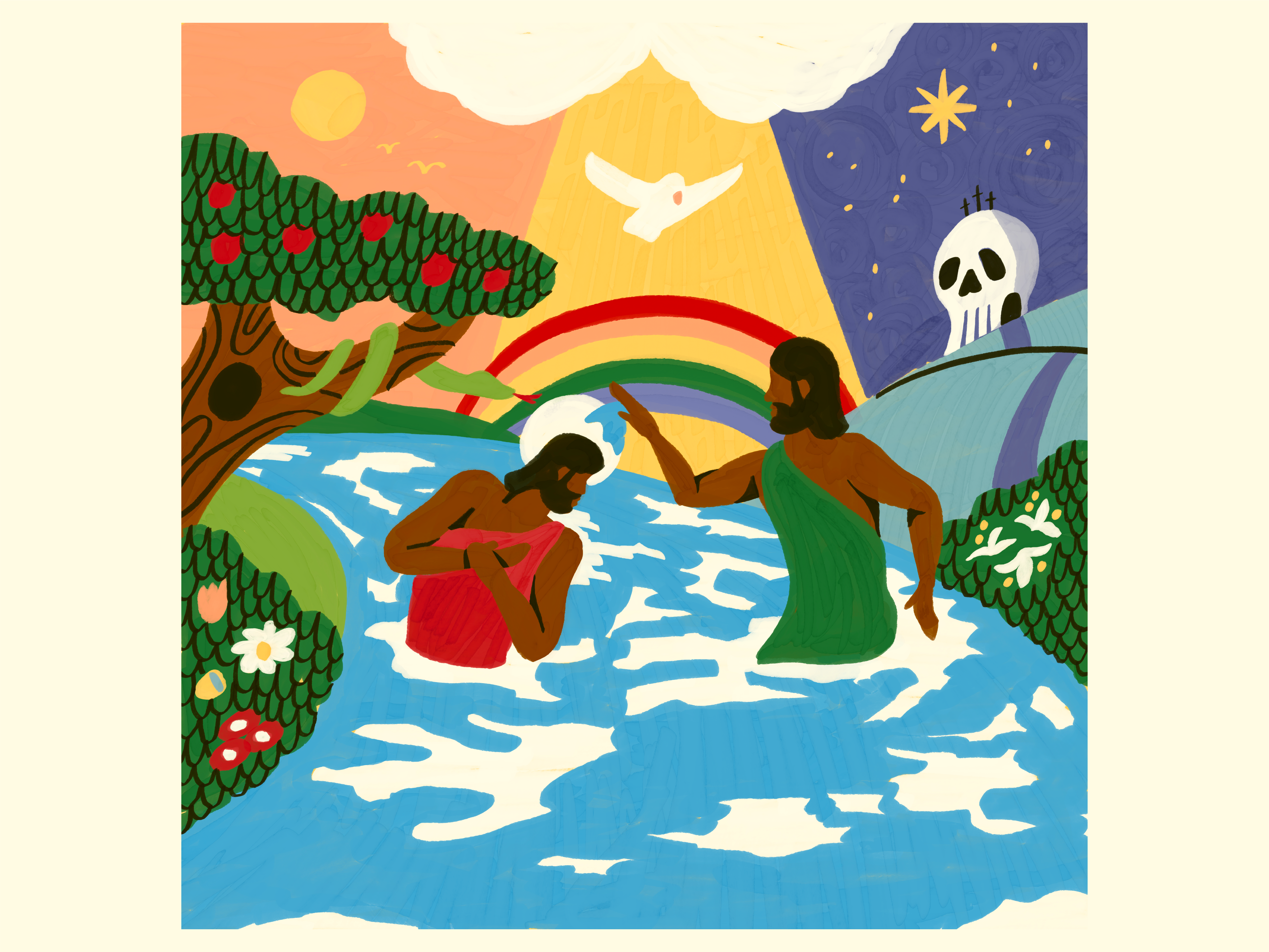 The Born-Again Nativity advent baptism bible birth born christmas dove jesus john lily nativity river skull snake