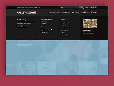 The Valley of the Sun J - Website Redesign, Mega Menu arizona blue clean community contrast dark exercise fitness high end photo responsive scottsdale sophisticated southwest user experience website wordpress