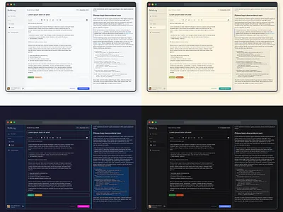 Documentation Tool - Themes app app ui clean clean ui diary documentation editor notes project sidebar spaces split screen text editor theme themes timeline ui ux web app