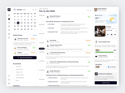 Freelancer Schedule Dashboard App app calendar clean design earn fireart freelance management overview schedule summary timeline ui ux work