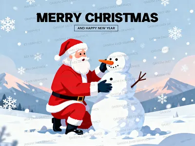 Santa Claus Kneeling in the Snow Building Snowman in a Mountain banner christmas christmas background christmas frame christmas ribbon christmas santa christmas snow christmas tree december facebook banner facebook cover facebook post happy holidays happy new year instagram post merry christmas new years santa santa claus xmas