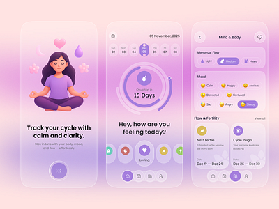 Lunaria – A Gentle Wellness App for Women 3d illustration ui ai ai health app b2b cycle tracking feminine app design fertility tracker ux health healthcare mobile app menstrual cycle app design mood tracker ui ovulation calculator app pastel ui period tracker app product design reproductive health app saas uiux mobile wellness app uiux women health app ui