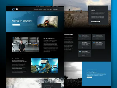 CTI - Website Redesign, GovOpen Solutions Page blue clean dark defense gradient military modern photo rebrand sophisticated technology ui user experience website