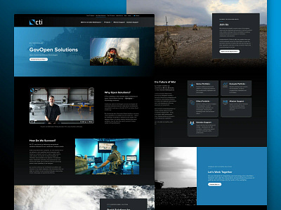 CTI - Website Redesign, GovOpen Solutions Page blue clean dark defense gradient military modern photo rebrand sophisticated technology ui user experience website