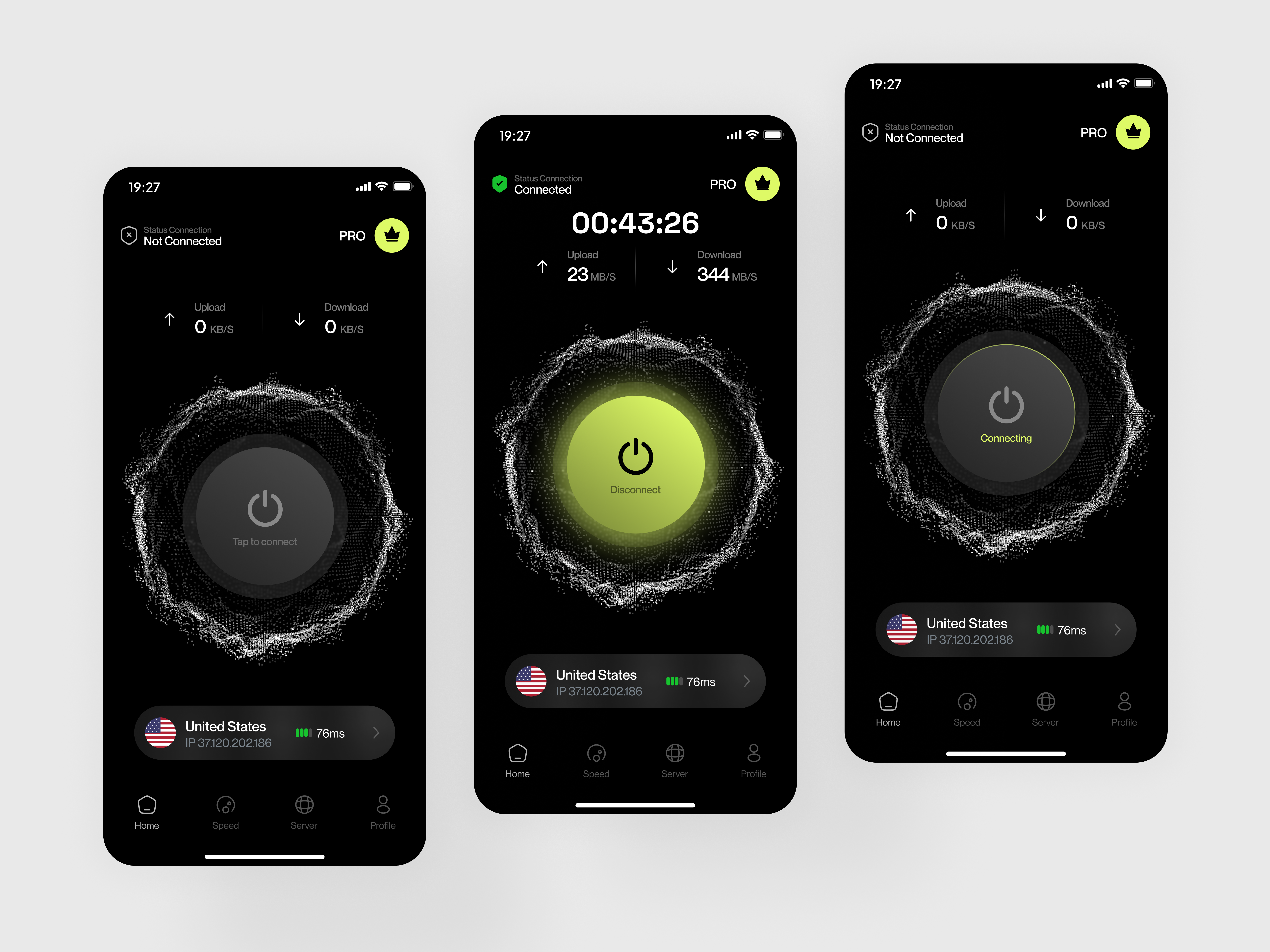 VPN Mobile App Design app app design clean minimal ui design cybersecurity app design dark mode app ui dark theme vpn app data security app ui high speed vpn ui ios vpn app concept ip security app ui design mobile mobile app design mobile vpn interface network security app ui professional mobile app ui kit vpn app interaction design
