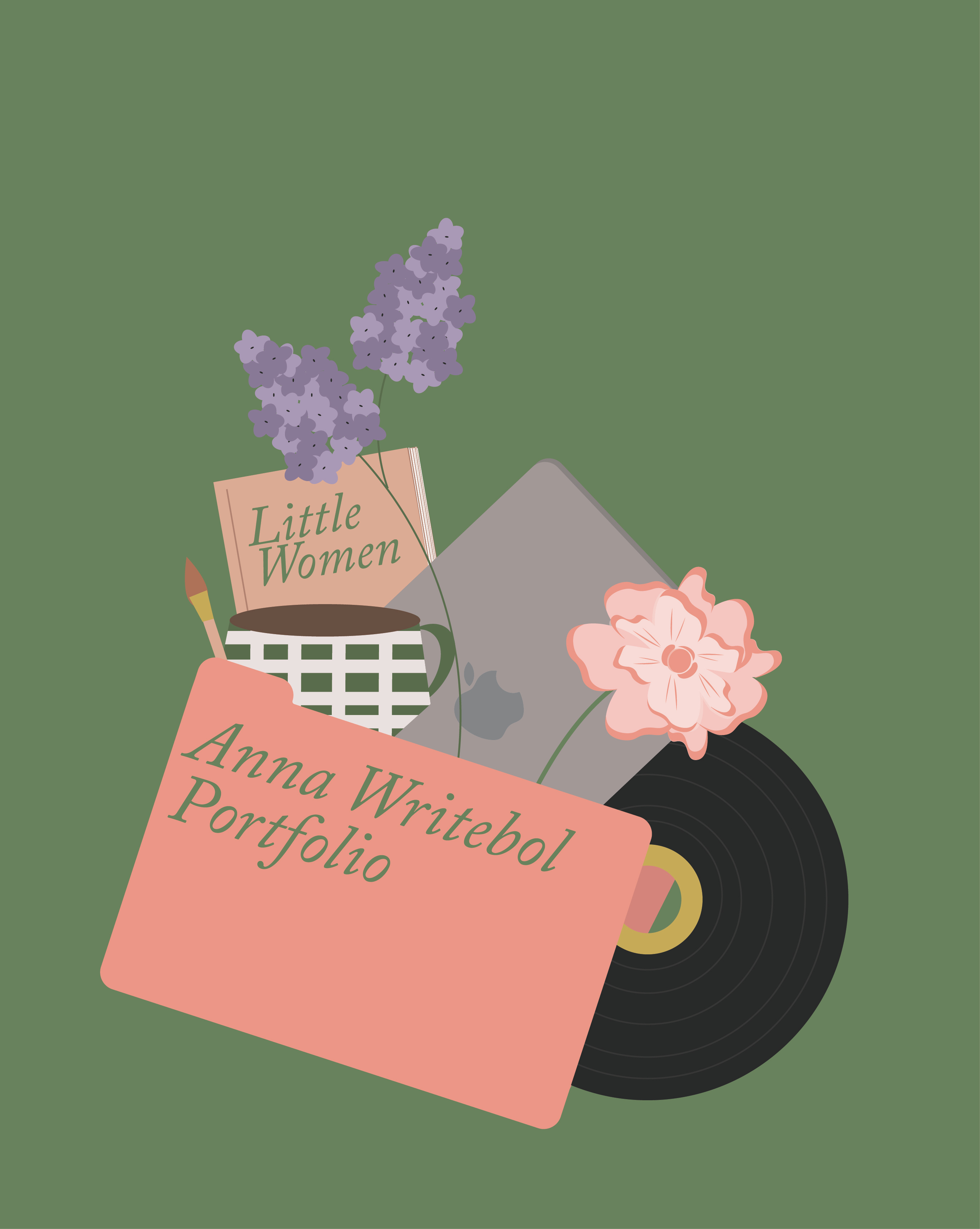 Anna Writebol Portfolio Cover branding cotagecore floral graphic design green pink portfolio student typography