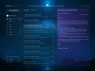 Email Layout Design in Liquid Glass, Glassmorphism Style button design color theory fintech freelance glassmorphism glassy button health tech highlights hrm hrs inbox liquid glass mobile application product design saas task management transparent button transperant web app web design