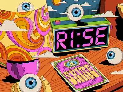 Rise & Shine design illustration motivation pop pop art psychedelic retro scene sixties still life surrealism typography vector vintage