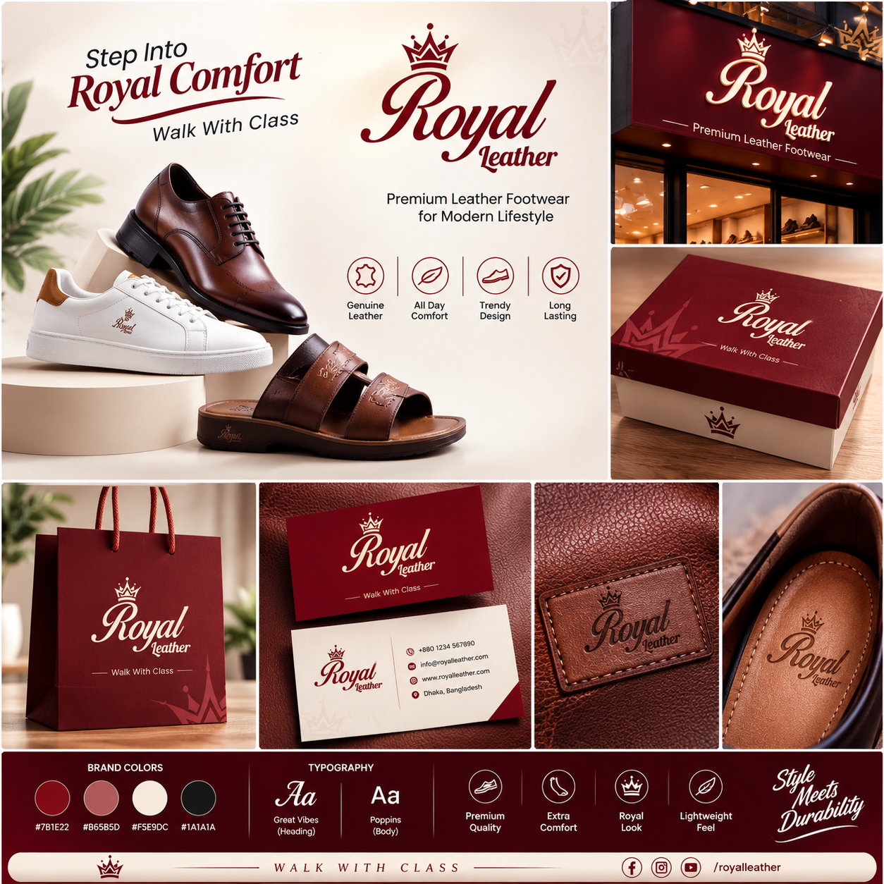 Royal Leather - Premium Footwear Logo brand identity branding creative logo crown logo elegant logo fashion logo footwear brand leather logo logo logo design luxury logo minimal logo modern logo premium brand product branding professional logo shoe logo stylish logo typography logo visual identity