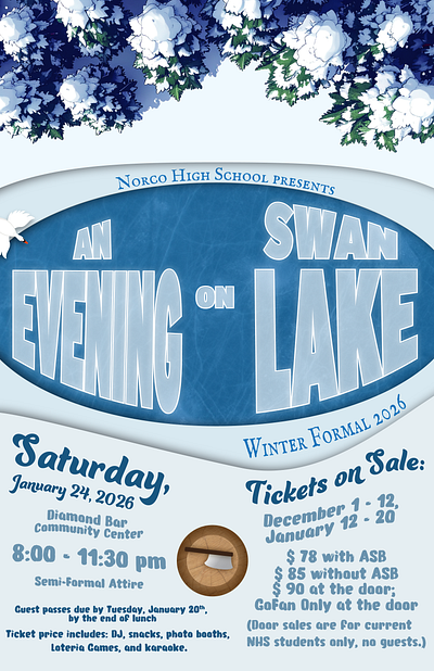 Winter Formal Norco High School Poster 2025 design forrest frozen lake graphic design graphicdesign ice lake poster snow swamlake water winter