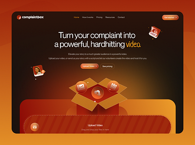 Complaintbox- Hero Design box dark design landing page orange ui uidesign ux webdesign website website design