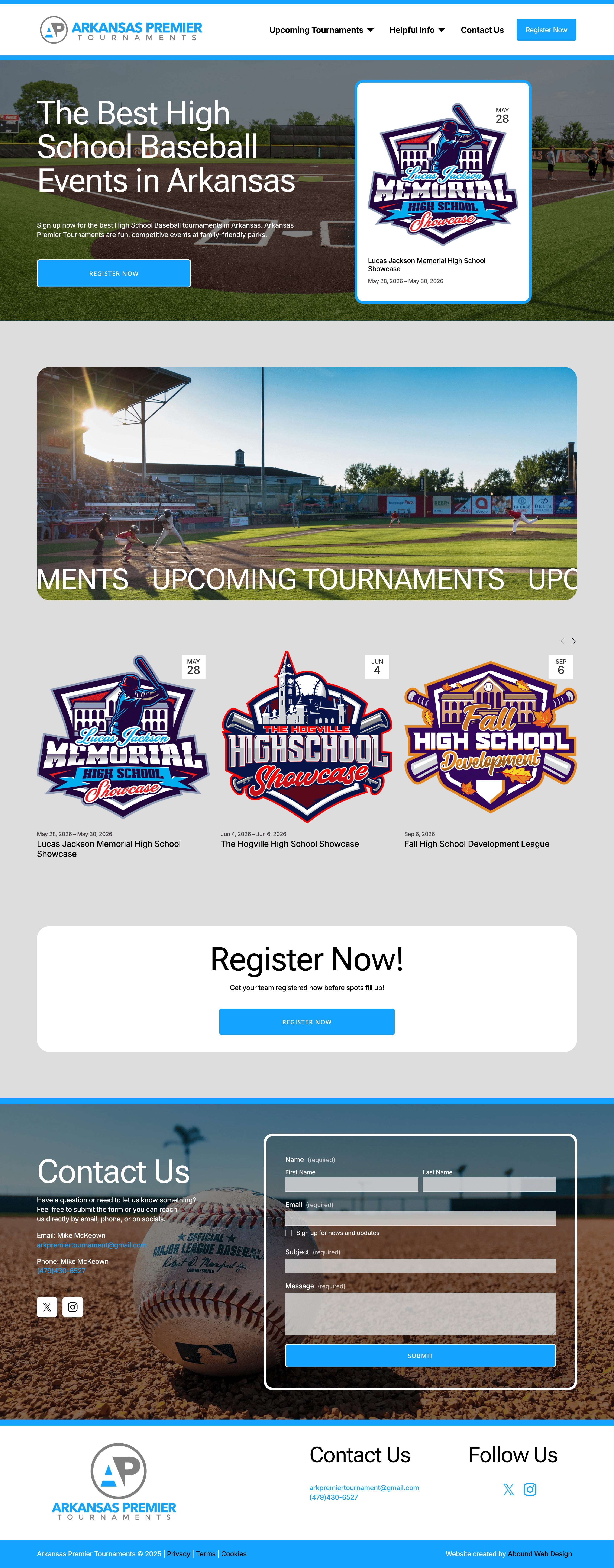 Arkansas Premier High School Baseball Tournaments baseball website css javascript sports website squarespace web design web developer webdesign websites