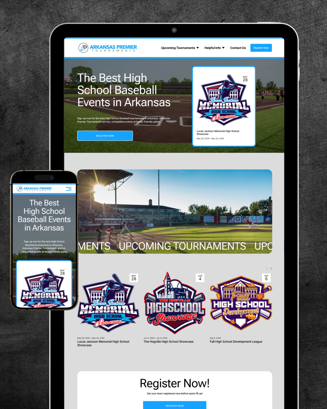 Arkansas Premier High School Baseball Tournaments baseball website css javascript sports website squarespace web design web developer webdesign websites