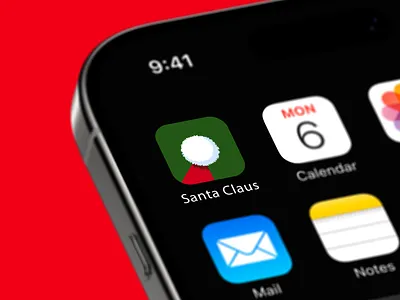 Santa Claus' mobile app icon (weekly warm-up) app christmas festive graphic design holiday icon jolly magic merry minimal modern northpole playoffs santa santa claus santa hat snow tinsel weekly warm up winter