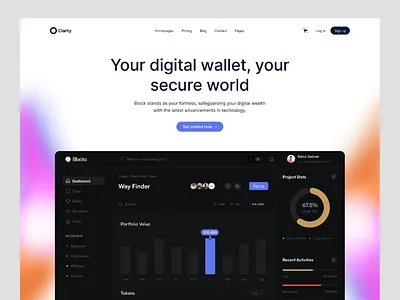 Digital Wallet Landing Page app design banking hero section digital solution website design digital wallet website design dribbble popular design dribbble today dribbble trending design hero section homepage landing page design minimal saas dashboard saas projects saas website design trending web app design web design website design