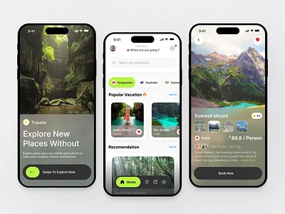 Travelo - Modern Travel Mobile App adventure booking destination holiday hotel minimalist mobile mobile app mountain product resort service travel travel app traveling trip ui ux vacation villa