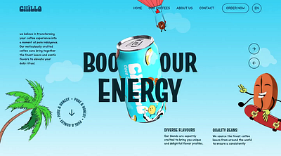 Chillo Energy Drink - Interactive Design Experience animated website animation brand identity coffee brand creative agency creative ui drink energy drink branding illustration interaction design interactive design landing page marketing motion graphics saas design ui design uiux inspiration visual design web design website design