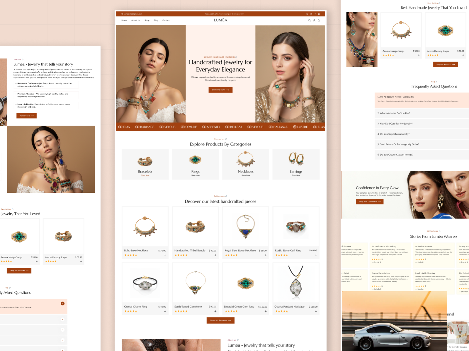 Ecommerce Website Design : Jewelry Shop accessories store checkout flow clean ui ecommerce website ecommerce website design fashion website homepage design jewellery shop jewelry website landing page minimal ui mobile first design modern web design online shop online store responsive design shopify style shopping cart web shop woo commerce