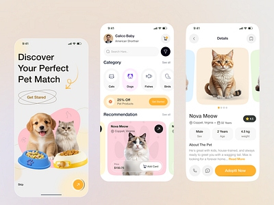 Pet Adoption Mobile App adoption adoption app animal care app design ios app design mobile mobile app mobile app design pet adoption pet app pet mobile app pet ui product design ui ux design